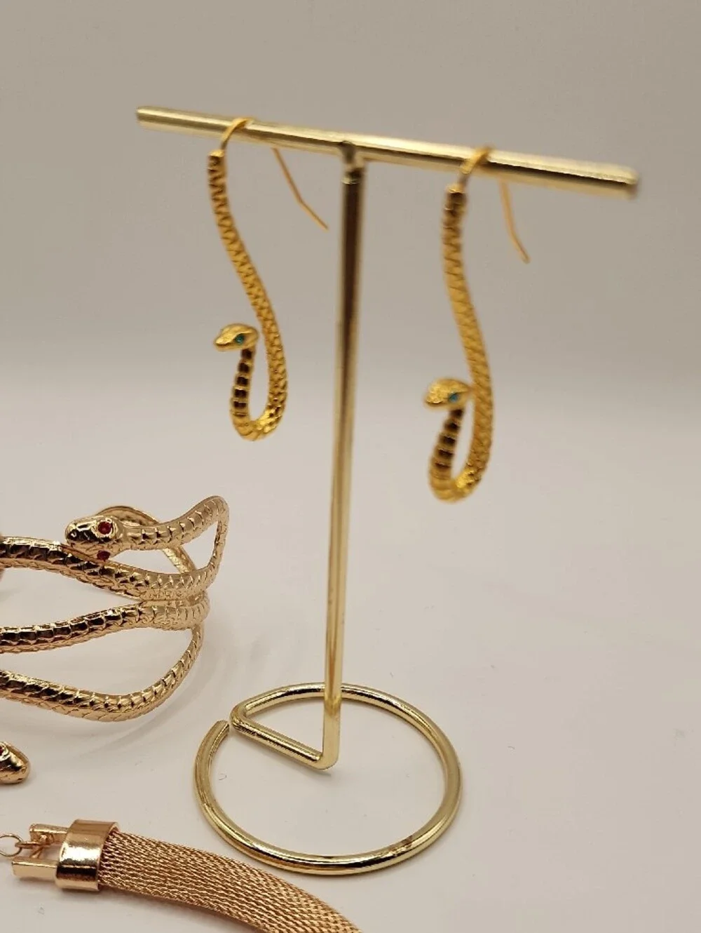 Gold Snake Statement Necklace with Matching Earrings and Bracelet